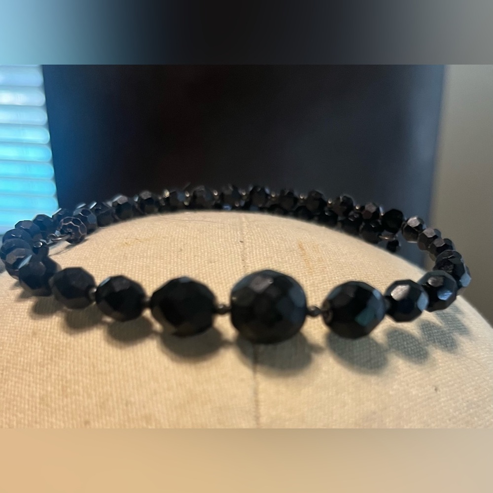 Black Shiny Beaded Choker Necklace, Y2K Style, Special Occasion or Party - Picture 2 of 3